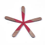 Resin & Wood Pendants, Teardrop, Red, 44x7.5x3mm, Hole: 1.2mm(X-RESI-S358-40H)