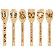 6Pcs Bamboo Spoons & Knifes & Forks, Flatware for Dessert, Butterfly Pattern, 60x300mm, 6 style, 1pc/style, 6pcs/set(AJEW-WH0411-008)