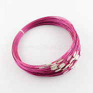 Stainless Steel Wire Necklace Cord DIY Jewelry Making, with Brass Screw Clasp, Medium Violet Red, 17.5 inch(X-TWIR-R003-04)