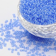 12/0 Grade A Round Glass Seed Beads, Transparent Colours Lustered, Cornflower Blue, 12/0, 2x1.5mm, Hole: 0.3mm(SEED-Q011-F513)
