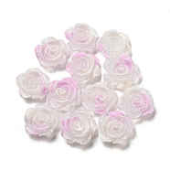 Luminous Transparent Resin Decoden Cabochons, Glow in the Dark Flower with Glitter Powder, Pearl Pink, 13.5x6mm(RESI-D013-06E)