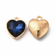 Faceted Glass Rhinestone Pendants, with Golden Tone Zinc Alloy Findings, Heart Charms, Dark Blue, 16.5x14x6.5mm, Hole: 1.6mm(GLAA-I051-B18)
