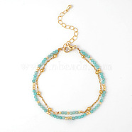 Bohemian Style Natural Amazonite Beads Double-strand Bracelets, Brass Cable Chain & Beads Bracelets for Women, Inner Diameter: 5/8 inch(1.65cm)~6-3/4 inch(17cm)(IB4334-4)