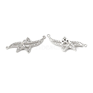 Brass Pave Clear Cubic Zirconia Connector Charms, Starfish Links, Platinum, 13x32x2.5mm, Hole: 1mm(KK-E068-VB381)