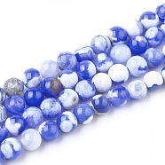 Natural Fire Crackle Agate Beads Strands, Dyed, Round, Royal Blue, 8mm, Hole: 1mm, about 46~48pcs/strand, 14.56 inch~15.15 inch(G-S346-8mm-16)