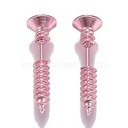 Vacuum Plating 304 Stainless Steel Unisex Punk Hip-hop Rock Nail Shape Screw Pierced Stud Earrings, Pink, 25.5x7mm, Pin: 1mm(EJEW-F261-01B)