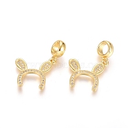 Brass Micro Pave Clear Cubic Zirconia European Dangle Charms, Large Hole Pendants, Rabbit Ears, Golden, 30mm, Hole: 5mm, Rabbit Ears: 21.5x19x2.5mm(OPDL-L016-07G)
