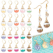 20Pcs 10 Colors Glass Ball with Star Glitter Sequins Pendant Stitch Markers, Crochet Leverback Hoop Charms, Mixed Color, 3.7cm, 2pcs/color(HJEW-NB00029)