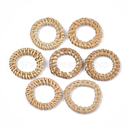 Handmade Reed Cane/Rattan Woven Linking Rings, For Making Straw Earrings and Necklaces, Ring, BurlyWood, 35~40x3~6mm, Inner Diameter: 20~27mm(WOVE-T006-152B)