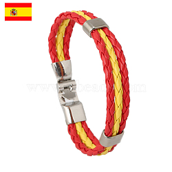 Flag Color Imitation Leather Triple Line Cord Bracelet with Alloy Clasp, Spain Theme Jewelry for Women, Red, 8-5/8 inch(22cm)(GUQI-PW0001-086P)