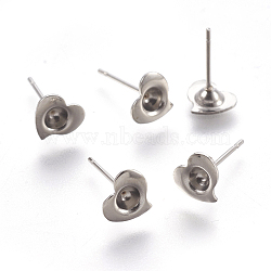 Tarnish Resistant 304 Stainless Steel Ear Stud Components, Heart, Stainless Steel Color, 13mm, Tray: 3mm, Pin: 0.7mm(X-STAS-G187-06P)