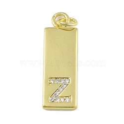 Brass Micro Pave Clear Cubic Zirconia Pendants, Real 18K Gold Plated, Rectangle, Letter Z, 23.5x7.5x2mm, Hole: 3mm(KK-P266-06G-Z)