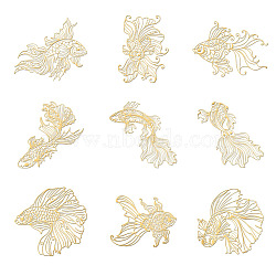 Nickel Decoration Stickers, Metal Resin Filler, Epoxy Resin & UV Resin Craft Filling Material, Golden, Fish, 40x40mm, 9pcs/set(DIY-WH0450-115)