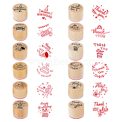 2 Sets 2 Styles Wooden Stamps, with Rubber, for DIY Scrapbooking, Mixed Shapes, 29.5x24.5mm, 6pcs/set, 1 set/style(AJEW-FH0004-71)