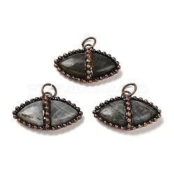 Natural Labradorite Pendants, Horse Eye Charms with Rack Plating Red Copper Tone Handmade Solder Tin, Cadmium Free & Lead Free, 34x22x9.5mm, Hole: 6mm(G-G004-03R)