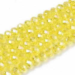 Electroplate Glass Beads Strands, AB Color Plated, Faceted, Rondelle, Champagne Yellow, 4x3mm, Hole: 0.4mm, about 123~127pcs/strand, 16.5~16.9 inch(42~43cm)(X-EGLA-A034-T4mm-B21)