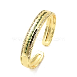 Brass Pave Green Cubic Zirconia Open Cuff Bangles for Women, Real 18K Gold Plated, 3/8 inch(1.05cm), Inner Diameter: 2-1/2x2 inch(6.35x5.03cm)(BJEW-M312-01C-G)