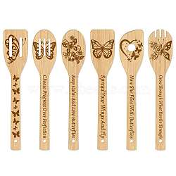 6Pcs Bamboo Spoons & Knifes & Forks, Flatware for Dessert, Butterfly Pattern, 60x300mm, 6 style, 1pc/style, 6pcs/set(AJEW-WH0411-008)
