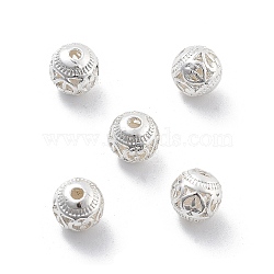 Alloy Hollow Beads, Round with Heart, Cadmium Free & Lead Free, Silver, 8x7~8mm, Hole: 1.5~2mm(PALLOY-P238-23S-RS)