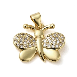 Brass Micro Pave Cubic Zirconia Pendants, Real 18K Gold Plated, Butterfly, Butterfly, 16x19.5x3mm, Hole: 4mm(KK-U005-03B-G)