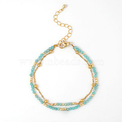 Bohemian Style Natural Amazonite Beads Double-strand Bracelets, Brass Cable Chain & Beads Bracelets for Women, Inner Diameter: 5/8 inch(1.65cm)~6-3/4 inch(17cm)(IB4334-4)