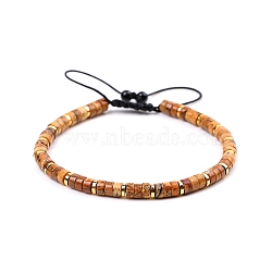 Natural Picture Jasper Braided Bead Bracelets for Women, Flat Round, 6-3/4~10-1/4 inch(17~26cm)(PW-WG20352-06)