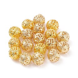 Brass Vintage Filigree Beads, Flower Carved, Round, Golden, 10mm, Hole: 1mm(KK-XCP0001-62)