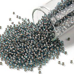 TOHO Round Seed Beads, Japanese Seed Beads, (1072) Cocoa Lined Aqua, 11/0, 2.2mm, Hole: 0.8mm, about 1110pcs/bottle, 10g/bottle(SEED-JPTR11-1072)