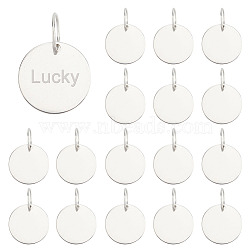 AHADERMAKER 20Pcs Stainless Steel Pendants, with Iron Jump Ring, Flat Round Charm, Stainless Steel Color, 30x1mm, Jump Ring: 16x1.2mm, 13.5mm inner diameter(FIND-GA0002-67)