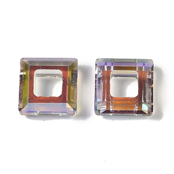 Transparent Electroplate Glass Pendant, Half Rainbow Plated, Faceted, Square, Thistle, 14x14x5mm, Hole: 6.8mm