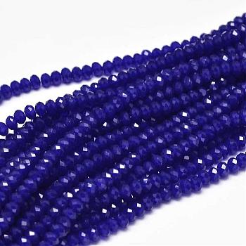 Faceted Rondelle Glass Beads Strands, Dark Blue, 3.5x2.5~3mm, Hole: 0.8mm, about 113~115pcs/strand, 32~33cm