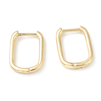 Brass Huggie Hoop Earrings, Long-Lasting Plated, Rectangle, Real 18k Gold Plated, 15.5x11.5x2mm, Pin: 1mm
