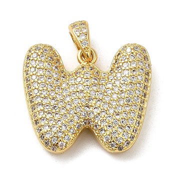 Brass Micro Pave Cubic Zirconia Pendants, Cadmium Free & Lead Free, Long-Lasting Plated, Real 18K Gold Plated, Letter W, 19x21.5x5mm, Hole: 4.5x3mm