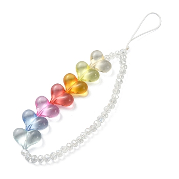 Heart Acrylic & Rondelle Glass Beaded Mobile Straps, Braided Nylon Thread Mobile Accessories Decoration, Colorful, 18.3cm, Inner Diameter: 8cm
