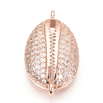 Brass Micro Pave Cubic Zirconia Links, Clear, Rugby Ball, Rose Gold, 22x12x5mm, Hole: 1.5mm