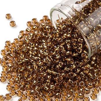 TOHO Round Seed Beads, Japanese Seed Beads, (754) Gold Lined Pink, 8/0, 3mm, Hole: 1mm, about 1110pcs/50g