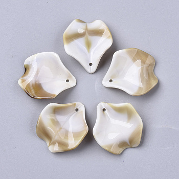 Acrylic Pendants, Imitation Gemstone Style, Leaf, Floral White, 28x24x8.5mm, Hole: 1.5mm, about 280pcs/500g.
