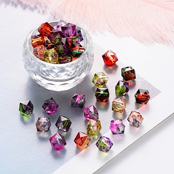 Two Tone Transparent Spray Painted Acrylic Beads, Polygon, Mixed Color, 10x10x9.5mm, Hole: 1.8mm