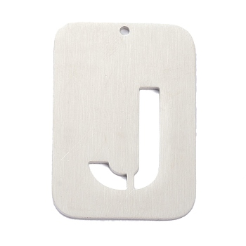 304 Stainless Steel Pendants, Rectangle with Alphabet, Hollow, Letter.J, 32x22x1mm, Hole: 1.5mm