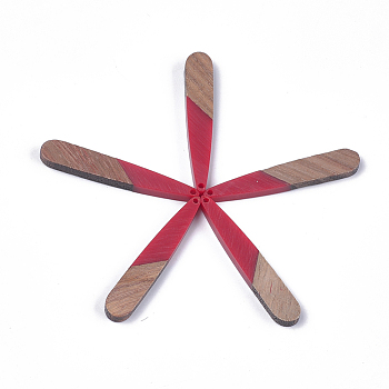 Resin & Wood Pendants, Teardrop, Red, 44x7.5x3mm, Hole: 1.2mm