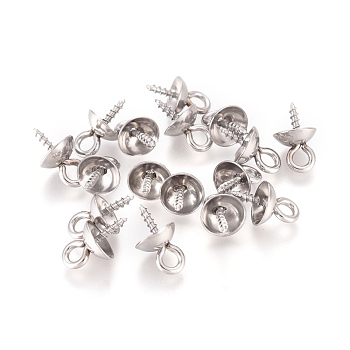 201 Stainless Steel Peg Bails Pendants, for Half-driled Beads, Stainless Steel Color, 10x6mm, Hole: 2mm, Pin:1.2mm