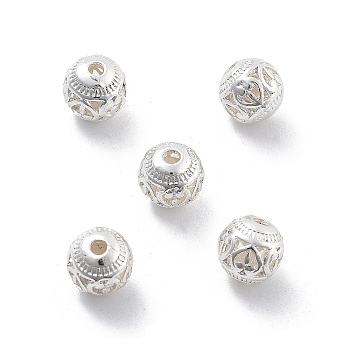 Alloy Hollow Beads, Round with Heart, Cadmium Free & Lead Free, Silver, 8x7~8mm, Hole: 1.5~2mm