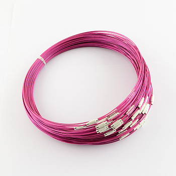 Stainless Steel Wire Necklace Cord DIY Jewelry Making, with Brass Screw Clasp, Medium Violet Red, 17.5 inch