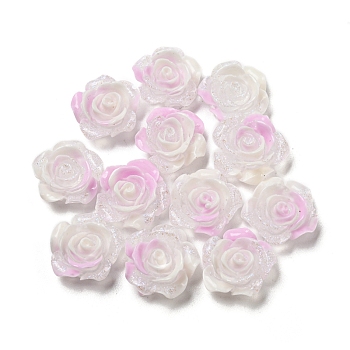 Luminous Transparent Resin Decoden Cabochons, Glow in the Dark Flower with Glitter Powder, Pearl Pink, 13.5x6mm