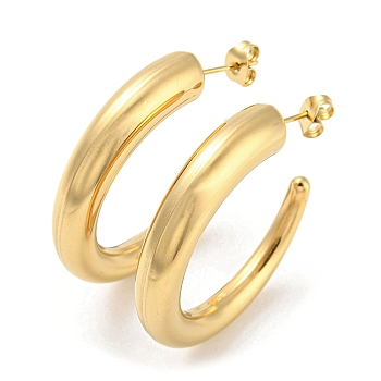 Ion Plating(IP) 304 Stainless Steel Round Stud Earrings, Half Hoop Earrings for Women, Golden, 37.5x7mm