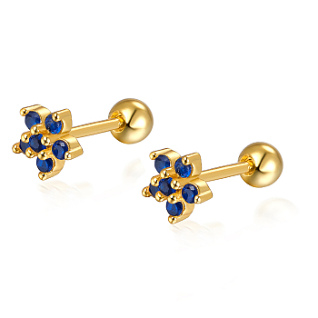 S925 Sterling Silver Flower Stud Earrings, with Cubic Zirconia, Golden, Golden, 5x3mm