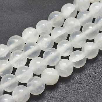 Natural Selenite Beads Strands, Round, 8mm, Hole: 1mm, about 49pcs/strand, 15.7 inch(40cm)