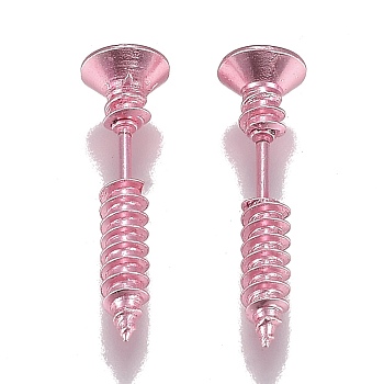 Vacuum Plating 304 Stainless Steel Unisex Punk Hip-hop Rock Nail Shape Screw Pierced Stud Earrings, Pink, 25.5x7mm, Pin: 1mm