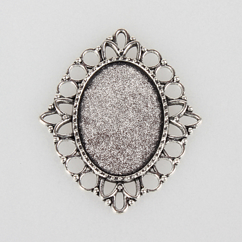 Tibetan Style Alloy Pendant Cabochon Settings, Cadmium Free & Lead Free, Oval, Antique Silver, Tray: 18x25mm, 41x35x2mm, Hole: 2x3mm