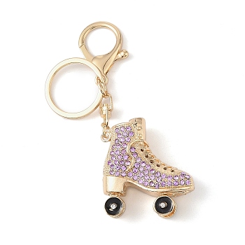 Golden Zinc Alloy with Rhinestone Ice Skates Keychain, Violet, 113mm